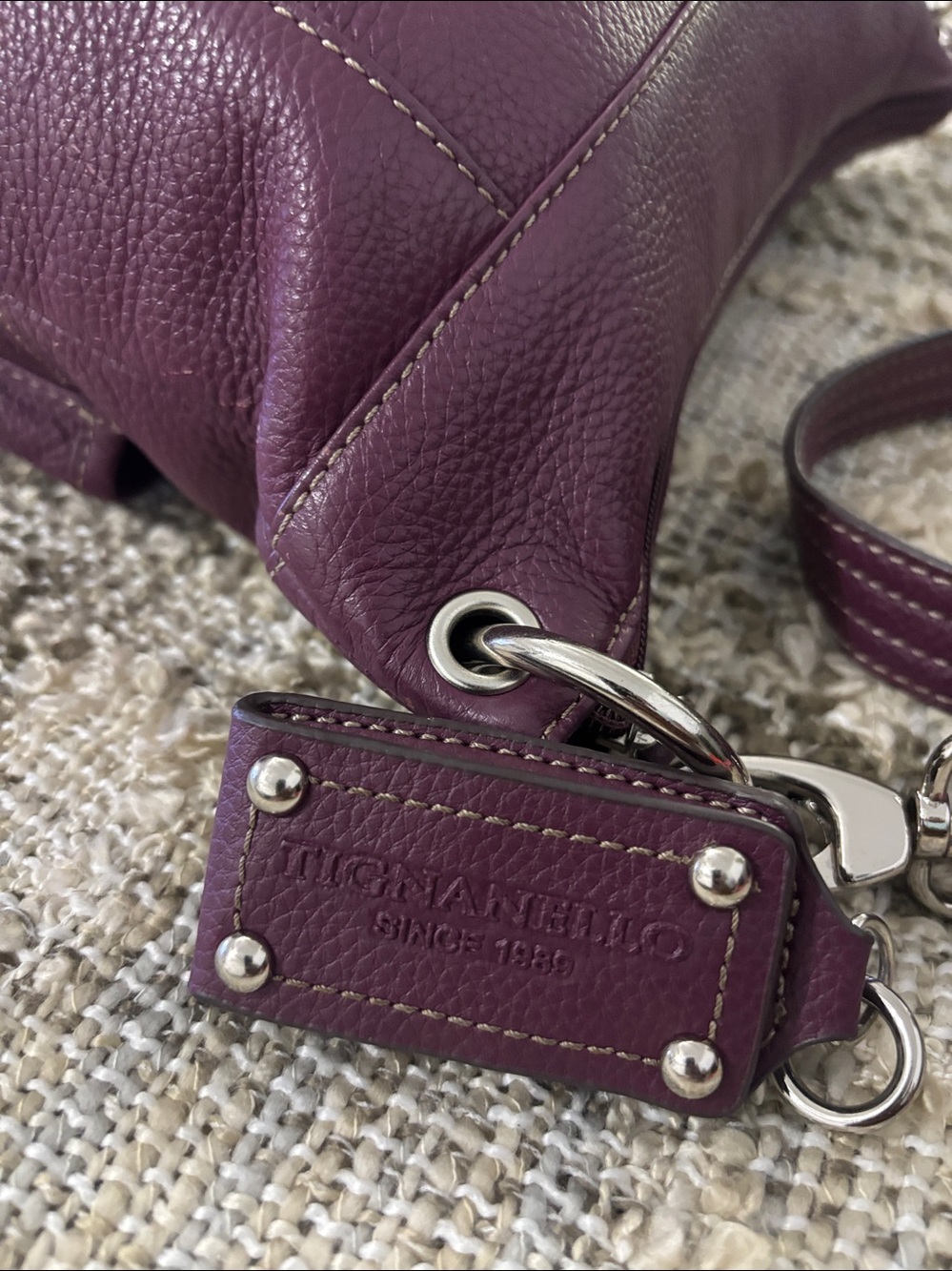 Tignanello Purple Crossbody Leather Bohemian Shoulder Bag - Picture 9 of 13